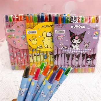 12 Цвята Kawaii Sanrio Kuromi My Melody Cinnamonroll Дълъг Молив Арт Цветен Cartoony Молив За Рисуване На Графити Детски Връхчета