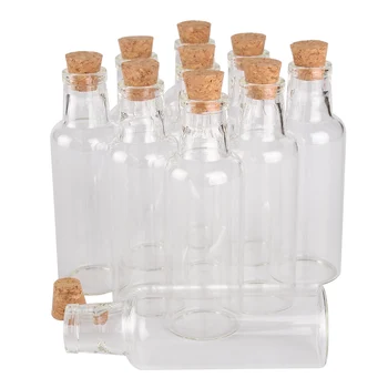 144 Броя Стъклени бутилки с обем 35 ml с корк корк 30 * 90 мм, за Декоративни стъклени бутилки с пожелания, Шишета за съобщения, Мини-стъклени буркани, флакони