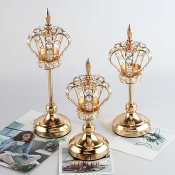 1БР Златни Сребърни Свещници във форма на Короната, Метални Свещници, Кристален Поставка За Свещи, Свещници За домашен интериор, Креативен