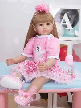 24-Инчов възстановената кукла за най-малките момичета, два цвята дълга коса, Bebe Reborn Menino Партньор, играчки за деца