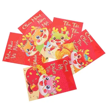 30 Бр Пликове Пакети с Дракони Карикатура Червен Пролетния Фестивал Подарък хартия Пликове за пари в китайски стил