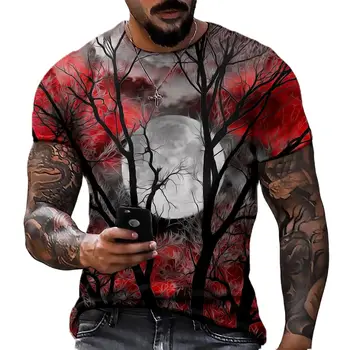 3D Тениска за мъже 2022 С принтом на Луната, Кръгла Силует, Блузи с къс ръкав, Ежедневни Модерен Мъжки Тениски, Увеличена Тениска, Мъжки Дрехи