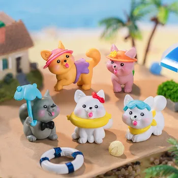 5 бр. фигурки на Миниатюрни сладък куче, Плажни микро-ландшафтни украса за декориране на дома, обзавеждане за бани, аксесоари за колата, на масата
