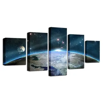 5 елементи, earth, Космически пейзаж, печат върху платно, монтиран на стената художествен Плакат, картина, HD Печат, Фотография, Интериор на стаята Без рамка, 5 Панели