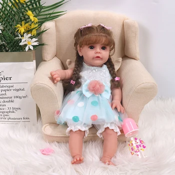 55 см/22 инча Изцяло силиконова реалистична кукла Реборн, Мека Модерно облечена кукла за новородени момичета, основана на играта, подарък за деца