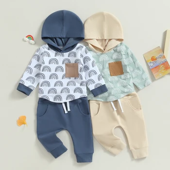 Citgeett/ Есен облекло за бебета и малки момчета, hoody с качулка и дълъг ръкав с розови принтом, hoody и ластични панталони, есенен спортен костюм, дрехи