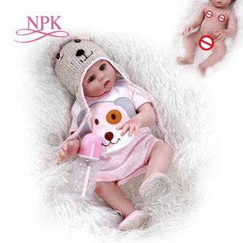 NPK 48 см кукла bebe reborn сладко малко момиче кукла в розова рокля за цялото тяло мека силиконова реалистична кукла играчка за баня Анатомично правилна