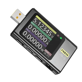 USB-тестер FNB58, цифров волтметър, тестер за ток, протокол за бързо зареждане на USB Type-C, Откриване на задействане на хранене PD Макс 7A