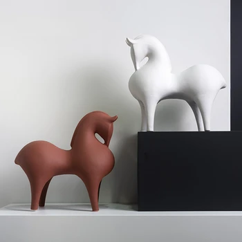 Абстрактна керамични статуя на дебелото кон, Влезте в хол, кабинет, Украса на работния плот в спалнята, Декорация на мебели, ръчно изработени