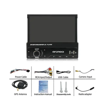 Автомобилна стерео система със сензорен екран на един Din и Carplay, 7-инчов моторизованное раскладывающееся главното устройство, аудиоприемник Mirror Линк FM/ AM USB