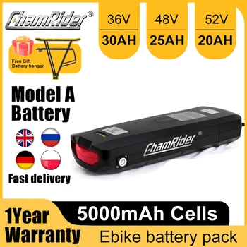 Батерия за задната част на багажник Chamrider 48V 52V Ebike Батерия 36V 30AH Батерия за електрически велосипед 21700 Клетки 40A BMS Мощен Капацитет