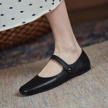 Версия линии с обувки Mary Jane за жени, Темпераментни тънки обувки със затворена пета кутия за жените, обувки на плоска подметка