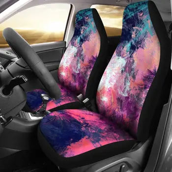 Виолетово-розово прасковен абстрактен арт, двойка покривала за автомобилни седалки, 2 своята практика за предните седалки, протектор за автомобилни седалки, автомобилни аксесоари
