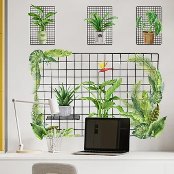 Декоративна Живопис със зелени Растения в саксии, Стикер от PVC, Фонова Стена, за да се Учат