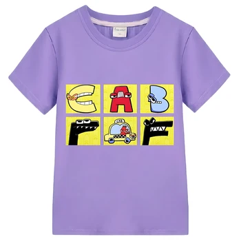 Детски тениски с анимационни азбука, Тениска с къс ръкав от 100% памук за момичета, Удобна y2k, твърди дрехи за момчета, дрехи за момичета