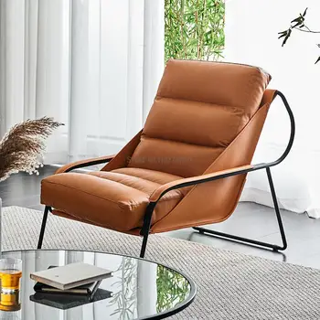 Единична диван, Лесно Луксозно кресло за отдих, Дизайнерско мързелив стол за почивка, Всекидневна, италиански диван от естествена кожа, единична стол