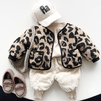 Есенно-зимни корея, топло яке за деца от 6 m до 6 години, детска леопардовая плюшен яке, детски руното дебели връхни дрехи за момиченца с дълъг ръкав