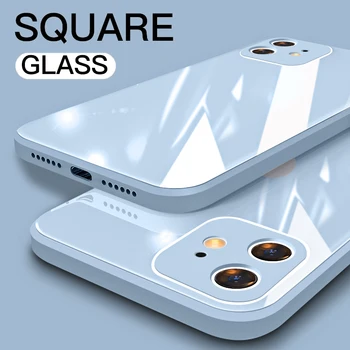За iPhone 11 12 Pro Max Mini XR XS X 8 7 6 6S Plus SE 2 2020 Калъф От Течен Квадратен Закалено Стъкло С Противоударной Мека Рамка Делото