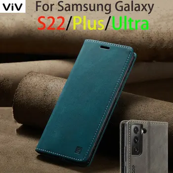 За Samsung Galaxy S22 Ultra Plus Калъф Луксозен Magnetic Flip Силикон-Мек Кожен Калъф-портфейл За Samsung S 22 Plus Калъфи За Телефони