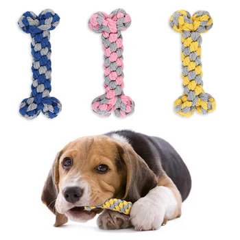 Играчка от памучен въже за кучета, играчка под формата на костите ръчно изработени, пилинг на зъби, почистване на зъбите, въже за ухапване от куче