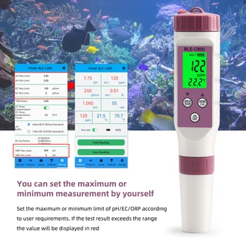 Измерване на температура 7 в 1 PH TDS ЕО, Съвместим с Bluetooth, Цифров тестер температура/ORP /ЕС/TDS/Солена/S. G/PH Control APP за аквариум