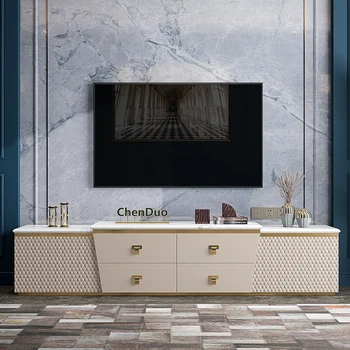Италиански светъл луксозен мраморен шкаф за телевизор, комбинация постмодернистских размери хол, открит шкаф за апартамент, луксозен творчески шкафче