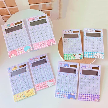 Калкулатор на слънчевата енергия Sanrio 12-цифрен калкулатор батерия с кристални копчета Kawaii Hello Kitty Kuromi Students School Office Cal
