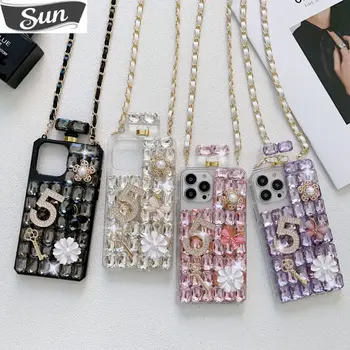 Калъф за мобилен телефон във формата на флакон на парфюм с кристали по рамото за Samsung S22 S23 S21 S20 Ultra S10 Plus Note 20 10 с жемчужными цветя