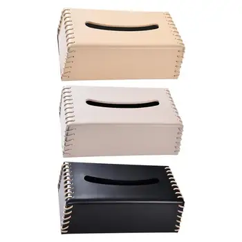 Кожена кутия за салфетки, здрав и издръжлив калъф за съхранение на хартия за лице от изкуствена кожа, домашен органайзер за баня, малка странична масичка, бюро