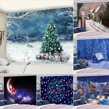 Коледна Елха, Снежен Пейзаж, Гоблен, монтиран на стената Къща С Снежинками, Празничен подарък, Кошмарен Ретро-Бохемски Начало Декор