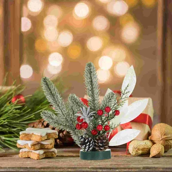 Коледна Украса За Вашия Работен Плот Коледни Миниатюрни Растения В Саксии, Маса За Хранене Домашен Подарък Пластмасата Е Изкуствен
