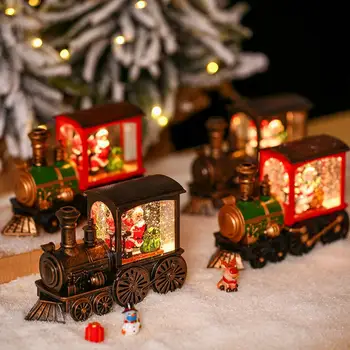 Коледна украса, очарователен, пълен с вода Коледен влак, украса, Снежен човек/Дядо Коледа, led лампа за празнична украса на работния плот