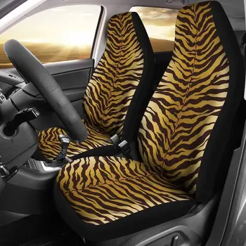 Комплект калъфи за автомобилни седалки златист цвят с тайгър изпреварен ивици и животните принтом, универсални за ковшеобразных седалки в автомобилите и проходимост, африканско сафари в джунглата