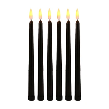 Комплект от 6 черни led свещи за рожден ден, жълти беспламенных миг led свещи на хелоуин, работещи на батерии