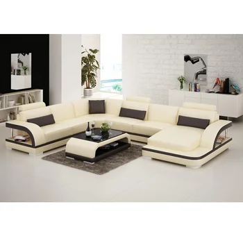 Комплекти мека мебел за хол от италианска кожа MINGDIBAO, Диван от естествена кожа с най-високо покритие, U-образни ъглови Секционни мека мебел с масичка за кафе
