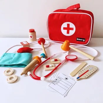 Корейски детски комплект играчки за лекар, подарък медицинска сестра за инжекции в болницата, забавно обучение, дървена имитация на медицинска чанта, домашен стетоскоп