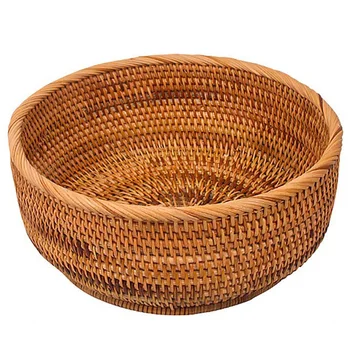 Кръгла кошница за плодове от естествен ратан, Сплетен тенис на Тавата за подаване на хляб, плетени купички за съхранение на храна (големи 1 бр.)