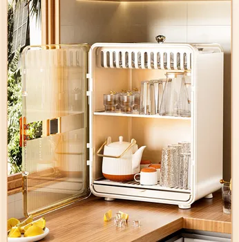 Кухненски шкаф за съхранение на Прахоустойчив Шкафче с капак, Поставка за чаени чаши, кафе чаши, прибори за хранене, Стелажи-органайзер за капсули за закуски