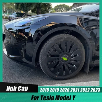 Матиран Черен 4ШТ Капачката на Главината 19 Инча Пълно Покритие на Капачката на Главината За Tesla Model Y 2018-2023 Performance Взаимозаменяеми Капачката на Колелото Аксесоари