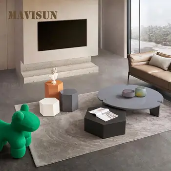 Модерен Минималистичен Комбинация Масички Дървени Мебели за Центъра на хола Плака с Висока Плътност на Прости Набори Кръгли Чаени Маси