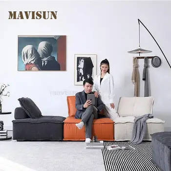 Модерен стил, Диван от висококачествена памучна и ленена тъкан, Италианска Лека Луксозна всекидневна, Комбинация тройни мека мебел За семейна употреба