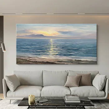 Модерна минималистичная текстурная живопис и калиграфия, украса на фона на дивана в хола, ръчно рисувани гледката на изгрева на слънцето