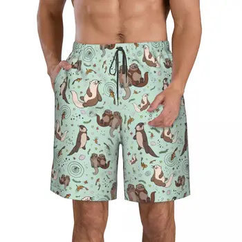 Мъжките ежедневни панталони с плоска предна част на Sea Otters, плажни панталони на съвсем малък, Комфортни шорти за дома
