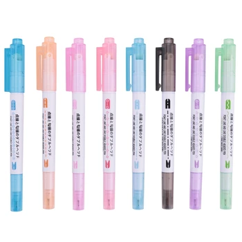 Набор от извити дръжки от 8 части, Линейни цветни химикалки с двоен фитил За ежедневника, Гел химикалки-другари, Гел химикалки 8 цвята