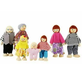 Набор от малки дървени играчки Куклена Къща Хора, Семейство Кукли, Фигурки Облечени Герои Дървена Куклена Къща Семеен комплект От 7 Мини Човек
