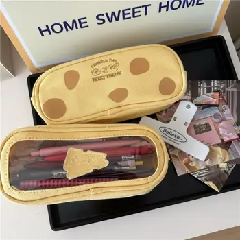 Настолен Органайзер в стил Ins, Косметичка Голям Капацитет, Канцелярская чанта за крема сирене, чанта за моливи, чанта за съхранение