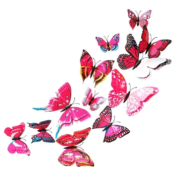 Нов Стил, 12 бр., двуслойни 3D стикери за стена с пеперуди, декорация за дома, пеперуди за сватбена украса, магнитни стикери за хладилник