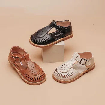 Нов студентски Куха Дишаща Плажни обувки Baotou със защита от удари, обикновена ежедневни сандали с мека подметка за момиченца