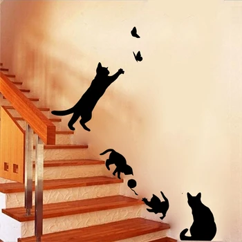 Нова стенни стикер оборудвани с котка чат, Игра, Сладко фоново декорация за всекидневната, Етикети към стълбите, стикери за стена, стикери 