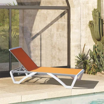 Оранжев Регулируема шезлонг, Алуминиево кресло за отдих във вътрешния двор, всепогодное пятипозиционное люлеещ се стол за басейна и плажа